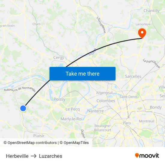 Herbeville to Luzarches map