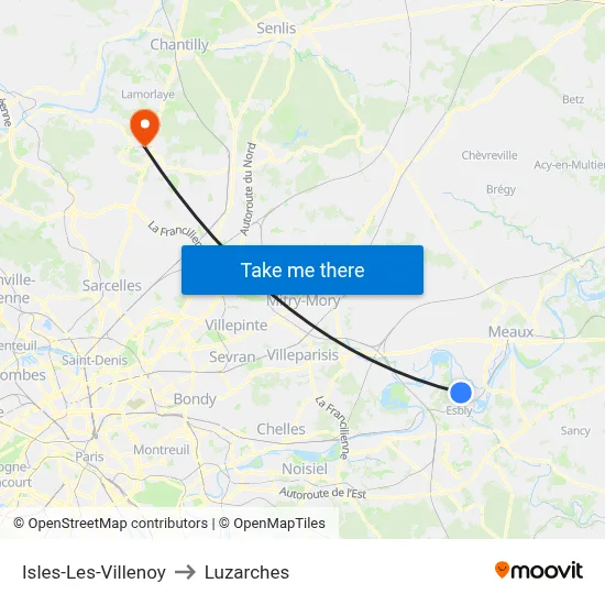 Isles-Les-Villenoy to Luzarches map