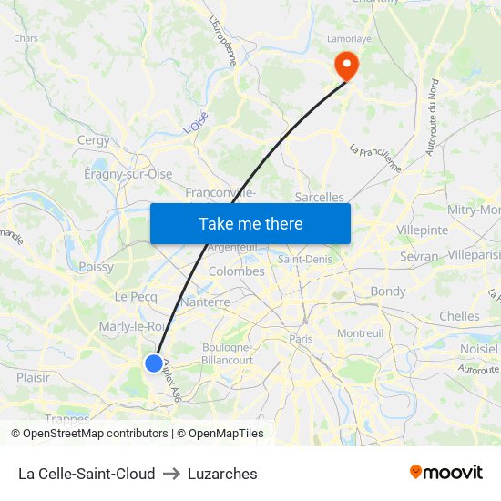 La Celle-Saint-Cloud to Luzarches map