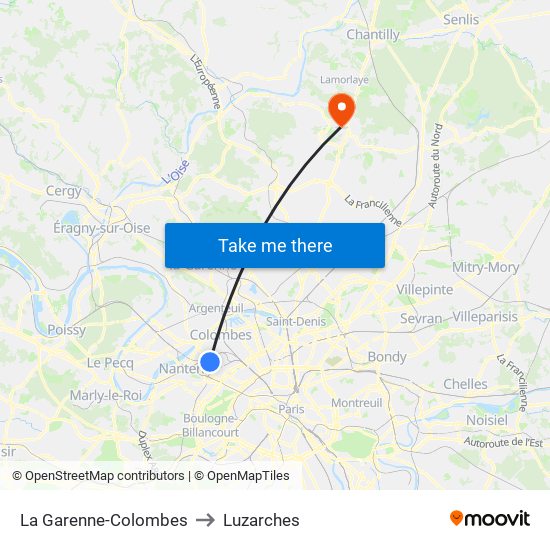 La Garenne-Colombes to Luzarches map