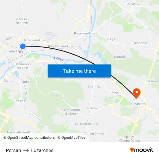 Persan to Luzarches map