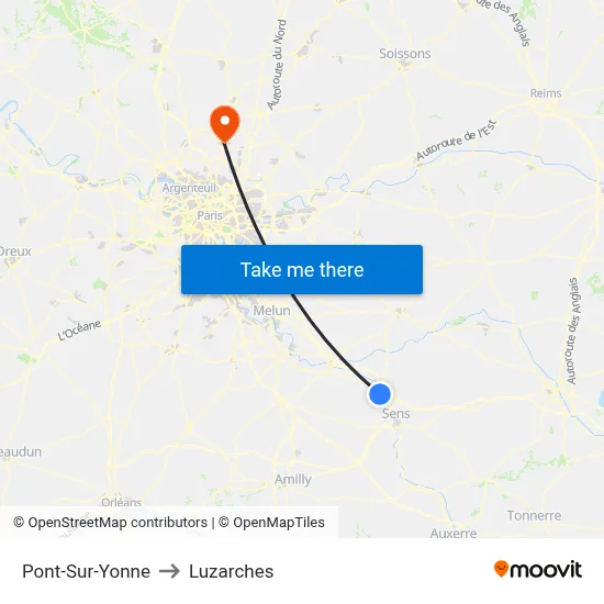 Pont-Sur-Yonne to Luzarches map