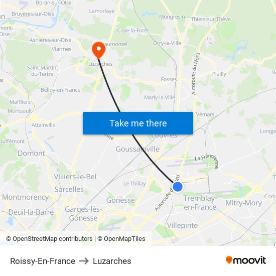 Roissy-En-France to Luzarches map