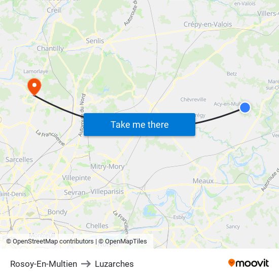 Rosoy-En-Multien to Luzarches map