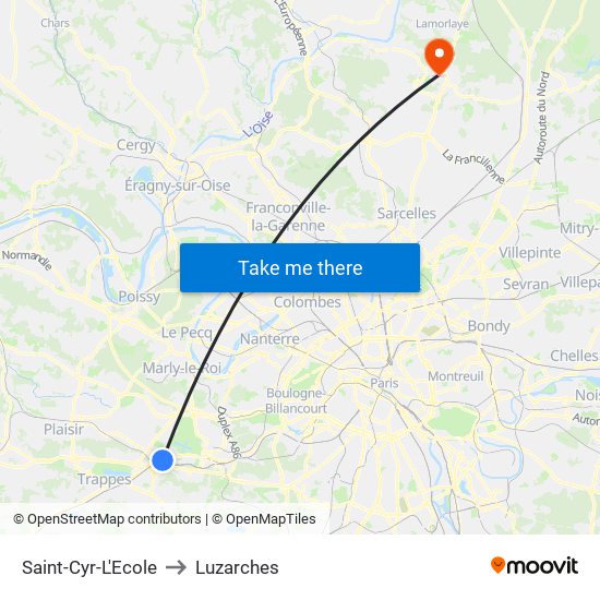 Saint-Cyr-L'Ecole to Luzarches map