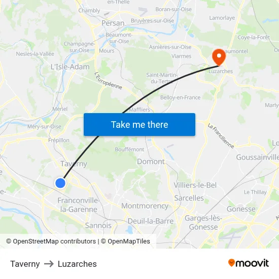 Taverny to Luzarches map
