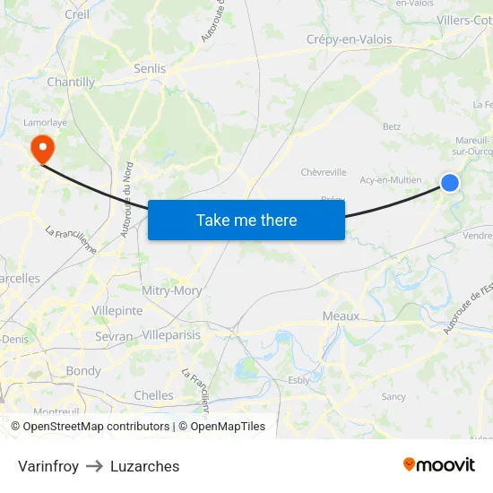 Varinfroy to Luzarches map