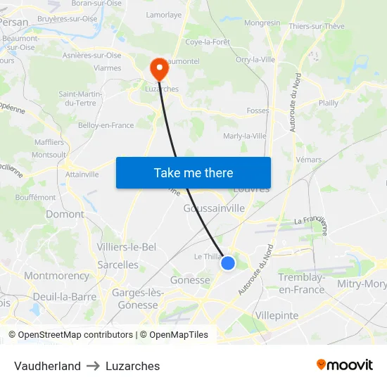 Vaudherland to Luzarches map
