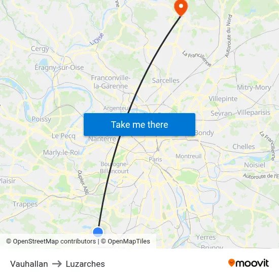 Vauhallan to Luzarches map