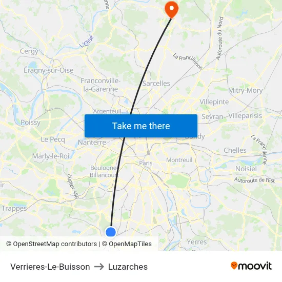 Verrieres-Le-Buisson to Luzarches map