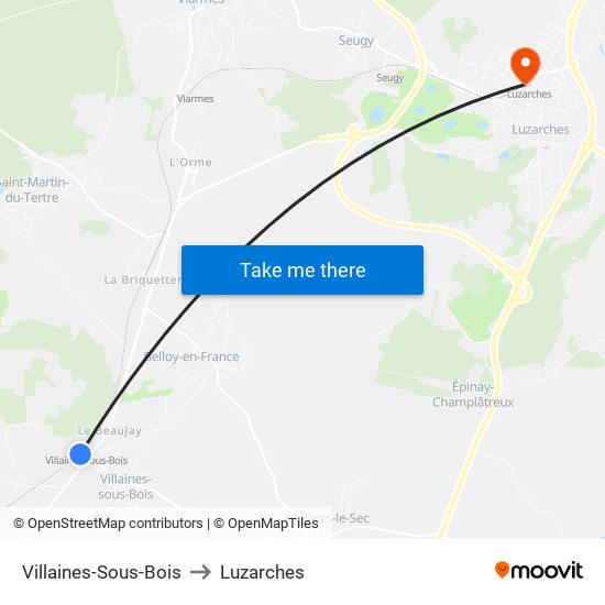 Villaines-Sous-Bois to Luzarches map