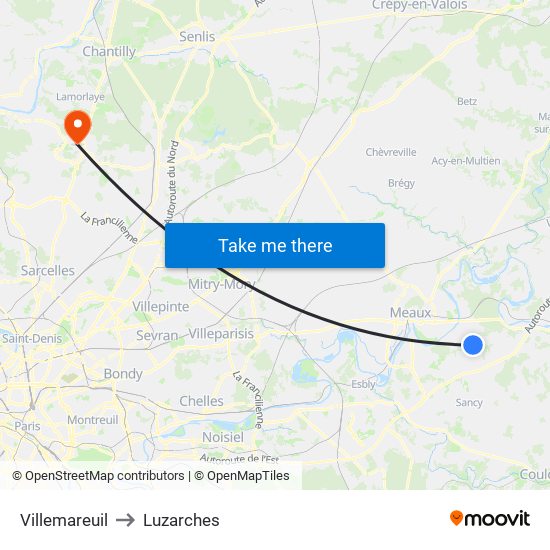 Villemareuil to Luzarches map