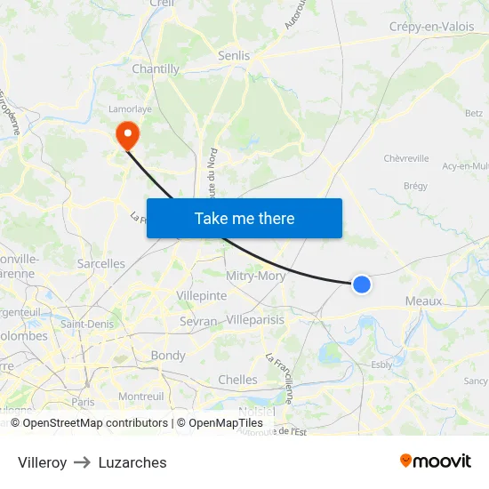 Villeroy to Luzarches map