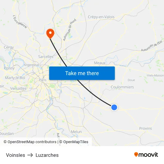 Voinsles to Luzarches map
