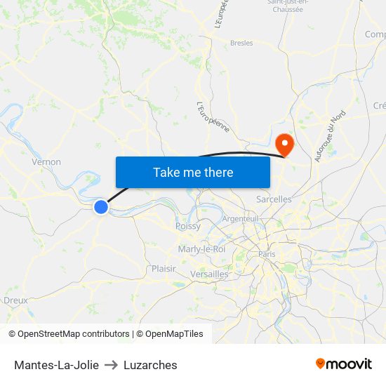 Mantes-La-Jolie to Luzarches map