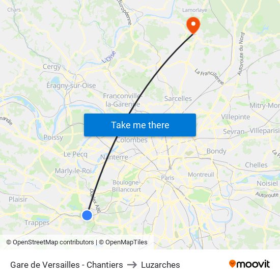Gare de Versailles - Chantiers to Luzarches map