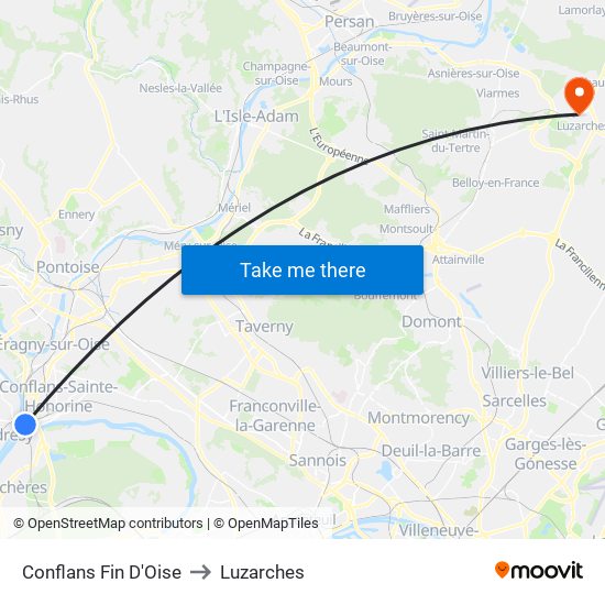 Conflans Fin D'Oise to Luzarches map