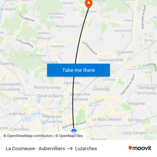 La Courneuve - Aubervilliers to Luzarches map