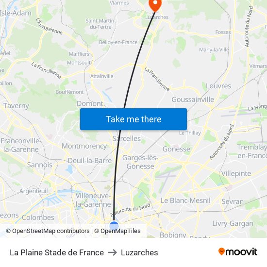 La Plaine Stade de France to Luzarches map