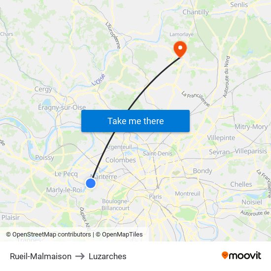 Rueil-Malmaison to Luzarches map