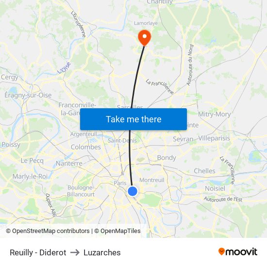 Reuilly - Diderot to Luzarches map