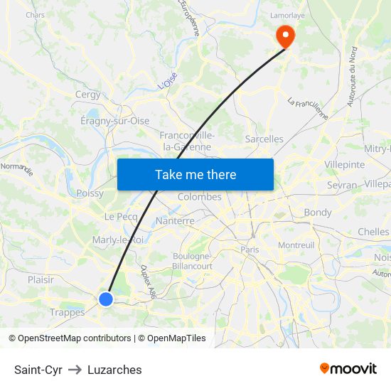 Saint-Cyr to Luzarches map