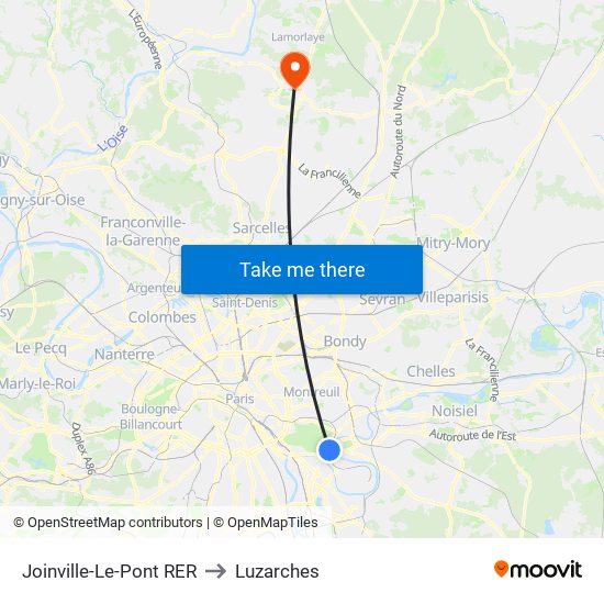 Joinville-Le-Pont RER to Luzarches map