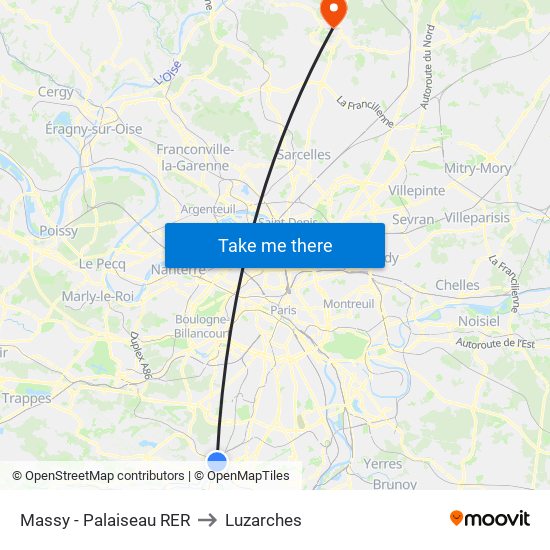 Massy - Palaiseau RER to Luzarches map