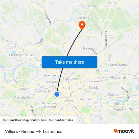 Villiers - Bineau to Luzarches map