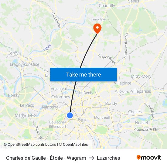 Charles de Gaulle - Étoile - Wagram to Luzarches map