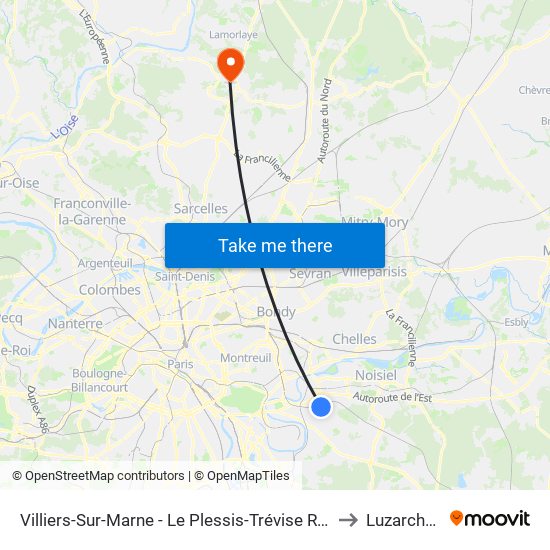 Villiers-Sur-Marne - Le Plessis-Trévise RER to Luzarches map