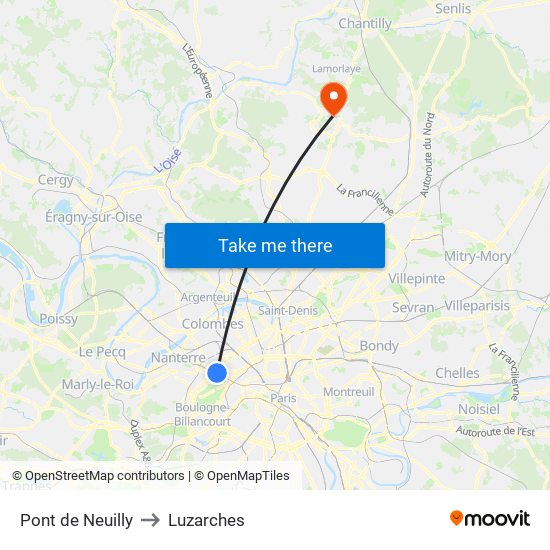 Pont de Neuilly to Luzarches map