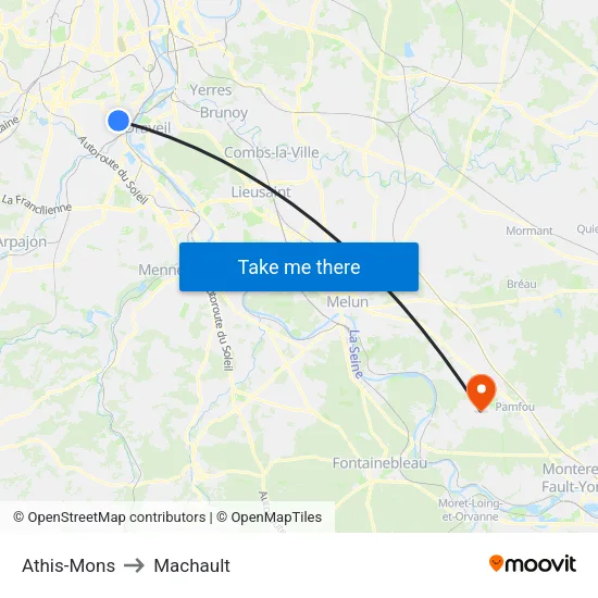 Athis-Mons to Machault map