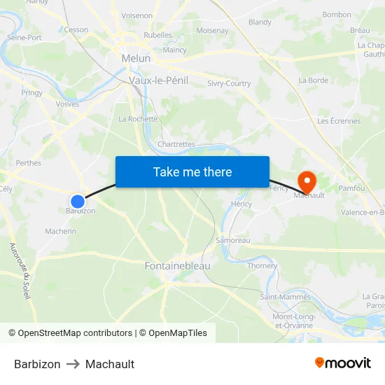 Barbizon to Machault map