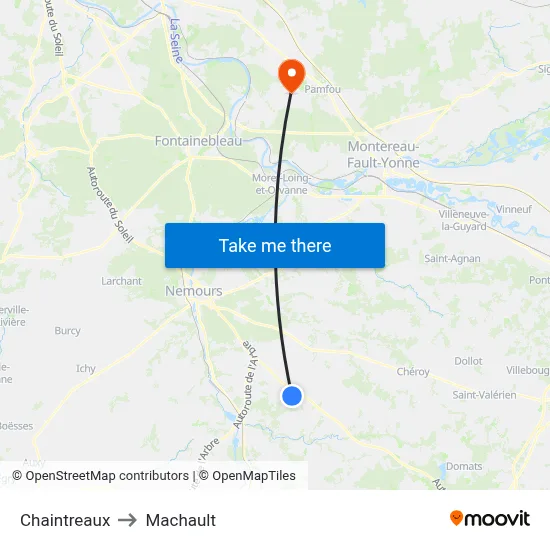 Chaintreaux to Machault map