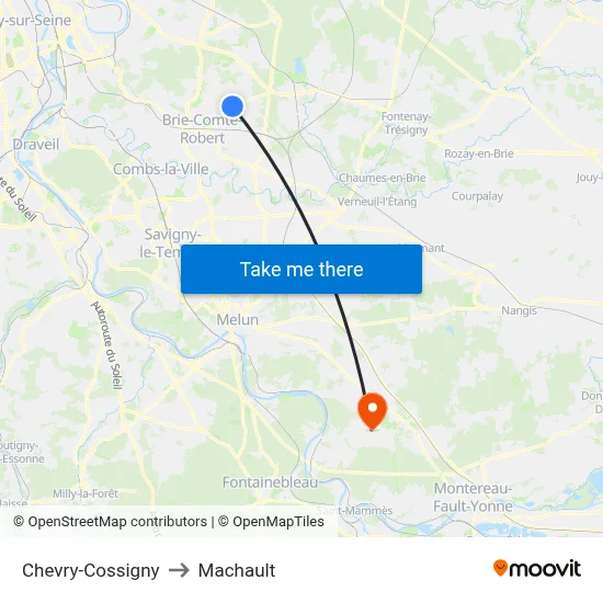 Chevry-Cossigny to Machault map