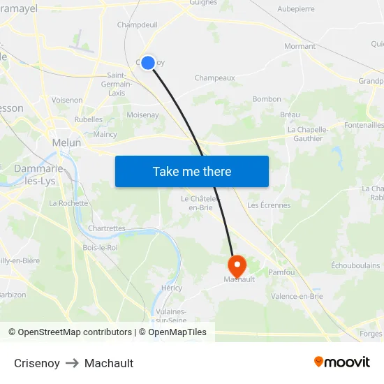 Crisenoy to Machault map