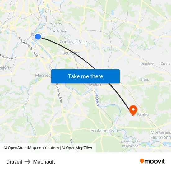 Draveil to Machault map