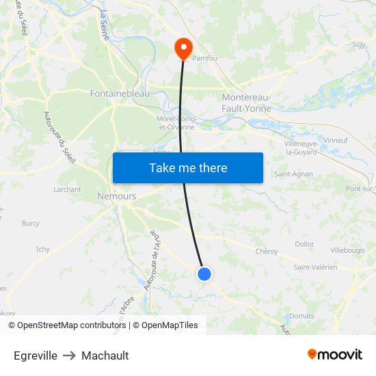 Egreville to Machault map