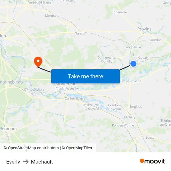 Everly to Machault map