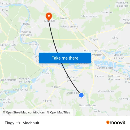 Flagy to Machault map