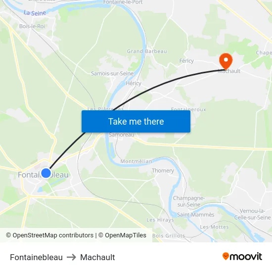 Fontainebleau to Machault map