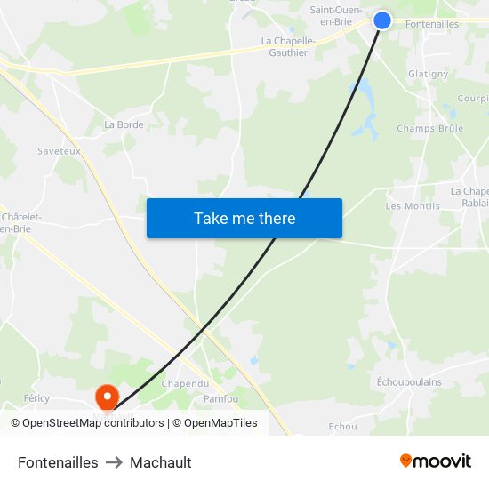 Fontenailles to Machault map