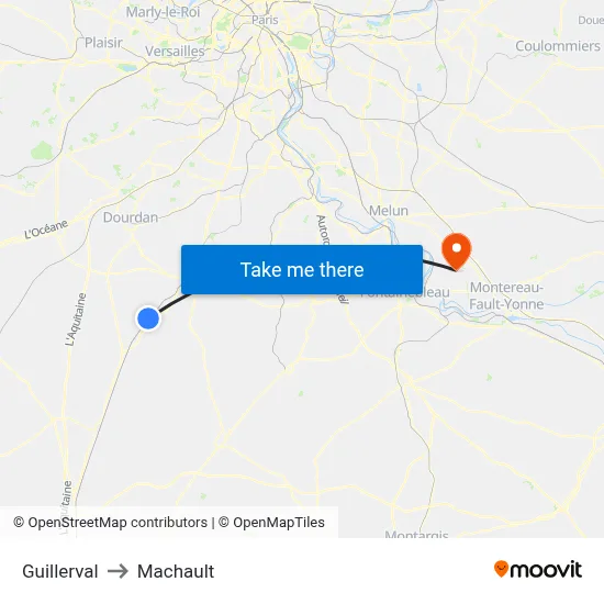 Guillerval to Machault map