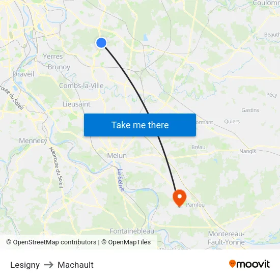 Lesigny to Machault map