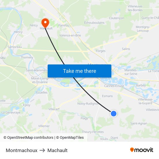 Montmachoux to Machault map