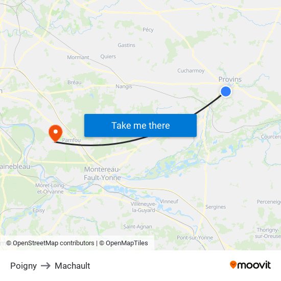 Poigny to Machault map
