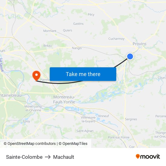 Sainte-Colombe to Machault map