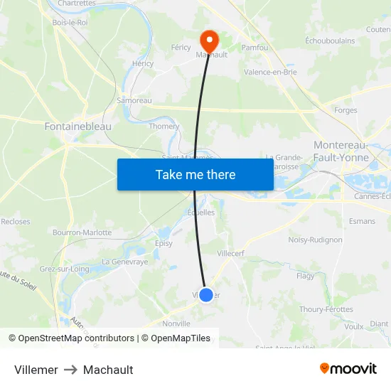 Villemer to Machault map