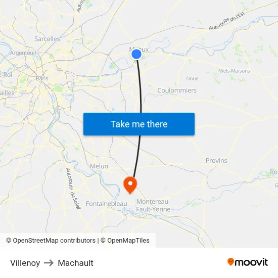 Villenoy to Machault map